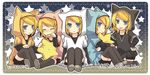  :3 :p blonde_hair blue_eyes closed_eyes hair_ornament hairclip hand_on_hip hood hoodie kagamine_rin multiple_girls multiple_persona pillow pillow_hug short_hair sute-neko_russian_blue_(vocaloid) sweatdrop tamura_hiro tears tongue tongue_out vocaloid wavy_mouth 