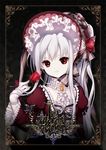  bad_id bad_pixiv_id bonnet dress fang fang_out flower french gloves hat lolita_fashion long_hair original pointy_ears red_eyes red_flower red_rose rose shirahane_nao silver_hair solo vampire white_gloves 
