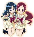  blue_eyes blue_hair bottle correction_fluid hanasaki_tsubomi heartcatch_precure! homing_(areya) kurumi_erika long_hair multiple_girls myoudou_gakuen_middle_school_uniform pen precure red_eyes red_hair school_uniform twintails 