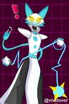 anthro clothed clothing darkner deltarune felid feline female floating_hands hi_res machine mammal robot solo tail tasque_manager undertale_(series) vivzlover weapon white_body yellow_eyes