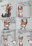 age_difference anthro brown_eyes canid canine comic daughter_(lore) dialogue duo ears_back ears_up father_(lore) female fox hi_res male male/female mammal parent_(lore) pivoted_ears smile spanish_text text wolfyalex96