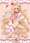  absurdres animal_ears bad_id bad_pixiv_id blonde_hair bunny_ears headphones highres long_hair original red_eyes solo striped striped_legwear takatsuki_ichi thighhighs very_long_hair wings 