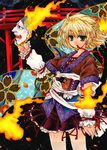  arm_warmers blonde_hair chino_(ch_no) fire green_eyes hannya mask mizuhashi_parsee pointy_ears scarf short_hair solo touhou 