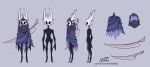 2023 8_horns ambiguous_gender anthro arthropod black_body blue_background blue_clothing blue_robe clothing colored cracked_mask cracks fan_character featureless_crotch hollow_knight horn insect ko-fi ko-fi_logo looking_at_viewer mask mebi melee_weapon model_sheet multi_horn nude obscured_eyes robe scar signature simple_background solo sword sword_on_back team_cherry weapon white_mask