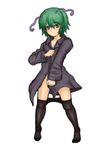  antennae bottomless coat covering green_eyes green_hair kuro_suto_sukii naked_coat pantyhose pantyhose_pull short_hair solo touhou wriggle_nightbug 