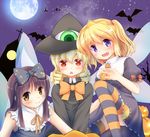  :d alternate_costume bat blonde_hair blush bow brown_eyes chestnut_mouth drill_hair eyes fairy_wings fang full_moon hair_bow halloween hat kirisame_marisa long_hair luna_child moon multiple_girls niiya open_mouth purple_eyes red_eyes short_hair silhouette smile star_sapphire striped striped_legwear sunny_milk thighhighs touhou wings 