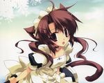  blush brown_eyes brown_hair catgirl fang maid tail 