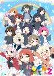  6+girls :d ;d ;p absurdres ahoge arm_up arms_up asaka_karin black_jacket black_shirt blonde_hair blue_background blue_hair blue_jacket blunt_bangs blunt_ends bow braid braided_bun bread brown_cardigan brown_hair cardigan collared_shirt confetti copyright_name copyright_notice dark_blue_hair double_v dress_shirt eating emma_verde food gradient_hair green_hair green_ribbon grey_hair grey_skirt grey_sweater_vest hair_bow hair_bun hair_over_one_eye hair_rings half_updo hand_on_lap hands_on_lap hands_on_own_cheeks hands_on_own_face highres holding holding_food hood hooded_jacket hugging_object index_finger_raised jacket key_visual konoe_kanata light_brown_hair long_hair long_sleeves looking_ahead looking_at_viewer love_live! love_live!_nijigasaki_high_school_idol_club low_twin_braids medium_hair mia_taylor mifune_shioriko miniskirt miyako_hito miyashita_ai multicolored_hair multiple_girls nakasu_kasumi neck_ribbon nijigasaki_academy_school_uniform nijiyon official_art one_eye_closed one_eye_covered open_clothes open_jacket osaka_shizuku parted_bangs pink_hair plaid plaid_skirt pleated_skirt ponytail promotional_art rainbow red_jacket red_ribbon ribbon school_uniform second-party_source shirt short_hair sidelocks single_side_bun skirt smile striped_pillow sweater_vest takasaki_yu tennoji_rina tongue tongue_out twin_braids two-tone_hair uehara_ayumu v v-shaped_eyebrows white_shirt white_skirt winter_uniform yellow_ribbon yuki_setsuna_(love_live!) zhong_lanzhu 