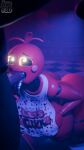 3d_(artwork) absurd_res animatronic anthro avet3d avian bib big_breasts big_butt bird black_sclera blacklight blender_(software) blue_eyes bodily_fluids breasts butt clothed clothing digital_media_(artwork) duo endoskeleton fellatio female five_nights_at_freddy&#039;s five_nights_at_freddy&#039;s_2 flashlight genitals glowing glowing_eyes hi_res human human_on_anthro interspecies leaning leaning_forward looking_at_another machine male male/female mammal oral partially_clothed penile penis robot saliva saliva_on_penis saliva_on_tongue saliva_string scottgames security security_guard sex solo solo_focus toy_chica_(fnaf) white_eyes wide_hips