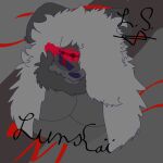 angry anthro big_breasts black_body black_ears black_fur black_neck_fur black_nose black_sclera blood blood_on_face blood_on_hair bodily_fluids breasts canid canine character_name female fur grey_hair hair hole_in_head holes_in_body lunskai mammal red_eyes signature solo w0lfh4art