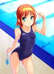  arena_(company) breasts competition_swimsuit covered_nipples goggles goggles_removed green_eyes headband kimi_ga_nozomu_eien norizou_type-r one-piece_swimsuit orange_hair pool poolside refraction short_hair small_breasts solo suzumiya_akane swim_cap swimsuit 