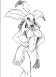 2024 angry anthro black_and_white breasts chochi clothed clothing dark_sclera elemental_creature female flora_fauna graphite_(artwork) hands_on_hips hi_res looking_at_viewer midriff monochrome pencil_(artwork) plant plant_hair pseudo_hair sketch skimpy solo traditional_media_(artwork) under_boob wide_hips