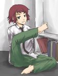  4chan amputee barefoot book drawfag green_eyes katawa_shoujo meme necktie red_hair school_uniform smile solo tezuka_rin 