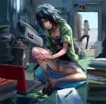  1girl computer glasses iwaya laptop original panties pantyshot pantyshot_(sitting) reading sitting underwear 