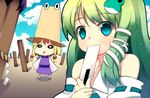  akino_sora chibi covering_mouth face hat kochiya_sanae moriya_suwako multiple_girls o_o objectification onbashira parody pyonta snake touhou 