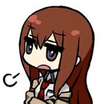  brown_hair chan_co chibi grey_eyes long_hair makise_kurisu necktie open_mouth red_neckwear sigh solo steins;gate upper_body 