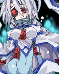  blazblue braid breasts eyepatch lowres medium_breasts nu-13 red_eyes silver_hair solo uzukinoko 