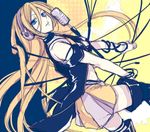  blonde_hair blue_eyes boots cable headphones lily_(vocaloid) long_hair maka_(morphine) microphone microphone_stand sketch skirt solo thigh_boots thighhighs vocaloid zettai_ryouiki 