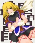  arm_warmers blonde_hair blush breasts cube_(circussion) green_eyes large_breasts mizuhashi_parsee older open_mouth scarf short_hair skirt solo thighs touhou 