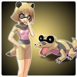  animal_ears brown_hair flat_chest gen_5_pokemon glasses moemon pantyhose personification pokemon pokemon_(creature) sandile striped tail tenjou_ryuka 