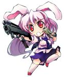  animal_ears bunny_ears chibi dual_wielding gun handgun holding hs2000 lavender_hair long_hair machine_pistol magpul_fmg-9 nanaroku_(fortress76) necktie pinky_out pistol red_eyes reisen_udongein_inaba socks solo submachine_gun touhou very_long_hair weapon 