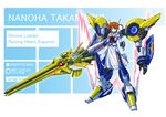  alternate_weapon blue_eyes brown_hair fingerless_gloves gloves hair_ribbon ishiguchi_juu lyrical_nanoha mahou_shoujo_lyrical_nanoha mecha_musume raising_heart ribbon solo takamachi_nanoha twintails weapon 