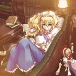  akiyama_nenehisa alice_margatroid blonde_hair blue_eyes book bookshelf capelet character_doll couch doll doll_hug doll_joints hairband hug kirisame_marisa lamp lonely shanghai_doll short_hair solo touhou 