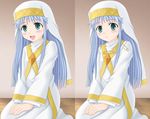  blue_hair green_eyes habit index kneeling long_hair miracle! safety_pin to_aru_majutsu_no_index 