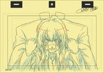  aisaka_taiga color_trace lowres mizuki_makoto monochrome production_art sketch solo_focus toradora! yellow_background 
