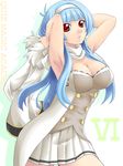  armpits arms_behind_back breasts cleavage commentary_request hairband large_breasts light_blue_hair long_hair quiz_magic_academy red_eyes satsuki_(quiz_magic_academy) solo yaso_shigeru 