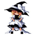  blonde_hair full_body kirisame_marisa lowres one_eye_closed pixel_art shin_(new) solo touhou transparent_background 