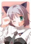  animal_ears green_eyes kouji_(campus_life) one_eye_closed paw_pose sanya_v_litvyak silver_hair solo strike_witches world_witches_series 