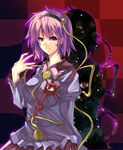  arm_at_side bad_id bad_pixiv_id black_hairband collar hairband komeiji_satori long_sleeves looking_at_viewer pink_eyes pink_hair short_hair silhouette solo string third_eye toono_yayoi touhou 