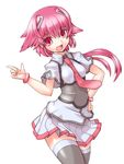  :d hand_on_hip necktie open_mouth pink_eyes pink_hair pleated_skirt ponytail school_uniform serafuku shishidou_akiha simple_background skirt smile solo sora_wo_kakeru_shoujo surre_academy_uniform thighhighs yukimura_tsubame zettai_ryouiki 