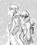  breath code_geass crossdressing greyscale kururugi_suzaku lelouch_lamperouge male_focus monochrome multiple_boys parody sasahara_rena scarf sketch skirt snow surprised suzumiya_haruhi_no_yuuutsu yaoi 