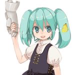  blue_eyes blue_hair bug butterfly child emdo_(norabbit) green_hair hatsune_miku holding_hands insect lowres out_of_frame robot solo_focus twintails vocaloid voice_(vocaloid) younger 