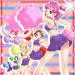  akimoto_komachi blonde_hair blue_hair brown_eyes brown_hair cheerleader closed_eyes flipped_hair green_hair hair_bobbles hair_ornament hairband kasugano_urara_(yes!_precure_5) long_hair midriff milk_(yes!_precure_5) minazuki_karen multiple_girls natsuki_rin navel non-web_source one_eye_closed pink_eyes pink_hair pom_poms precure purple_skirt short_hair skirt twintails two_side_up yellow_eyes yes!_precure_5 yumehara_nozomi 