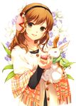  absurdres brown_eyes bunny copyright_request earmuffs flower food_themed_clothes highres miyata_souji orange_hair solo 