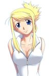  blonde_hair blue_eyes breasts cleavage fullmetal_alchemist fumotono_mikoto large_breasts solo winry_rockbell zipper 