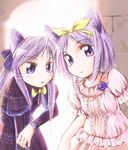  animal_ears cat_ears dress hair_ribbon hiiragi_kagami hiiragi_tsukasa jason_(kaiten_kussaku_kikou) lucky_star multiple_girls purple_eyes purple_hair ribbon siblings sisters twins 