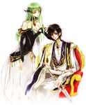  1girl black_hair breasts c.c. c_(rahit) cleavage code_geass dress formal geass green_hair large_breasts lelouch_lamperouge long_hair sword weapon yellow_eyes 