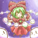  chibi front_ponytail green_hair kagiyama_hina kedama long_hair ribbon solo tilde_(ice_cube) touhou |_| 