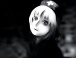  :o crazy_eyes cross expressionless futon_(kitsune_tsuki) greyscale hat looking_at_viewer monochrome nurse_cap parted_lips solo touhou upper_body yagokoro_eirin 