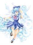  bad_id bad_pixiv_id blue_eyes blue_hair cirno dress highres mary_janes older open_mouth pico_(picollector79) shoes short_hair smile snowflakes socks solo touhou wings 