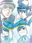  1girl blue_hair cabbie_hat child couple family glasses grey_hair hat hetero if_they_mated mizuno_(hal0527) narukami_yuu persona persona_4 shirogane_naoto short_hair smile 