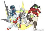  chibi energy_gun gm_(mobile_suit) gm_cold_districts_type gm_command gm_sniper_ii gun guncannon guncannon_mp_type gundam gundam_0080 machine_gun mecha no_humans ranguage rifle shield sniper_rifle takamaru_(taka1220) weapon 