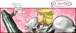  blonde_hair blue_eyes english james_chung light_suit lokiseraph lowres metroid note samus_aran smile solo third-party_edit 