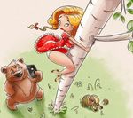  bear blonde_hair cellphone celphone female hair high_heels human humor joke mammal mushroom phone tree unknown_artist 