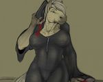  black_clothing breasts eqine equine female graduation_hat green_eyes horse mammal mary narse solo wide_hips zipper 