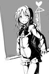  ai_ai_gasa blush bow chalkboard clearite greyscale highres kouhai-senpai monochrome original solo 